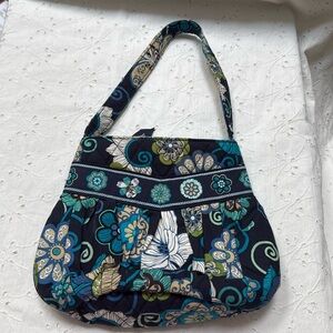 Vera Bradley Hannah Handbag Mod Floral Blue Small Purse Bag Flower Green White